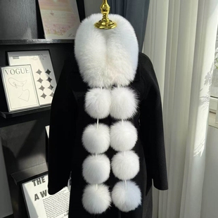 白色毛球围巾磁吸仿狐狸毛女冬季保暖百搭仿皮草护颈毛领毛绒围脖
