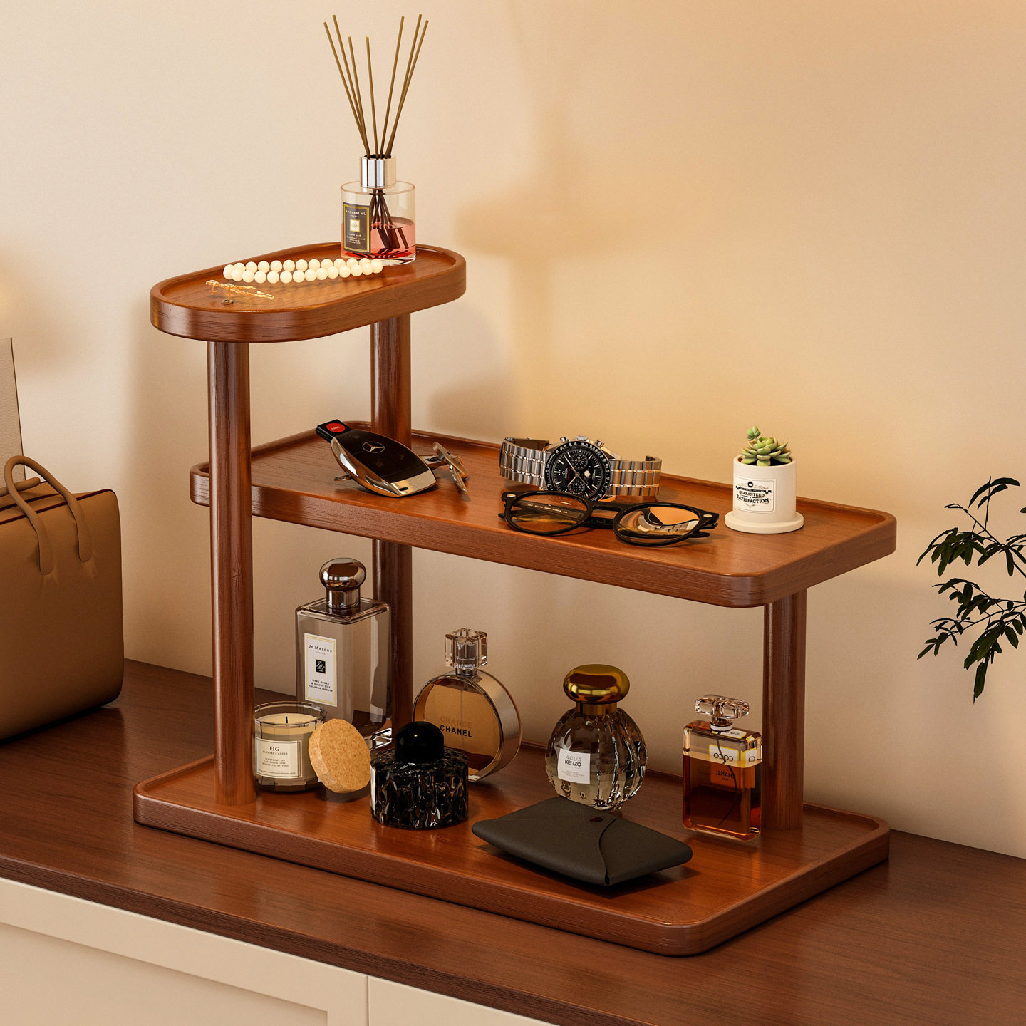 桌面置物架复古梳妆台多层化妆品香水首饰架入户门玄关钥匙收纳架