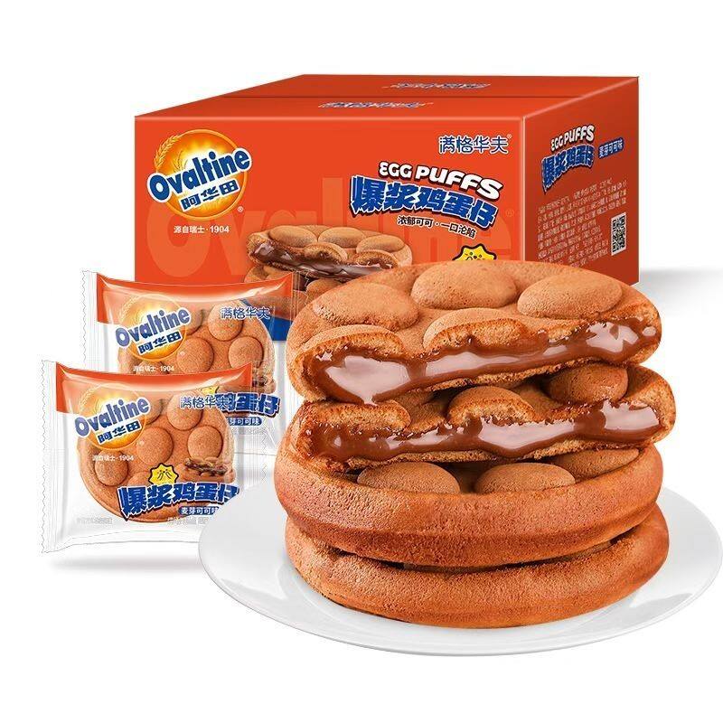 阿华田爆浆鸡蛋600g满格华夫巧克力夹心营养早餐面包蛋糕零食整箱