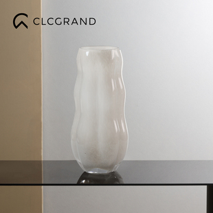 轻奢高级感中古透明玻璃花瓶客厅摆件高档餐桌电视柜插花装 饰花器