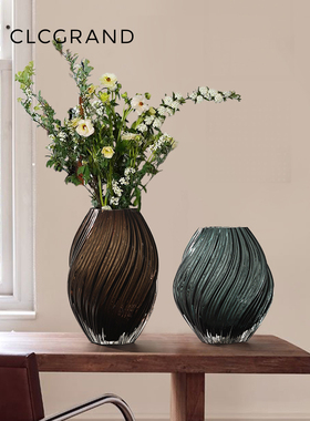 玻璃花瓶摆件轻奢高级感客厅桌面墨绿色透明水养插花家居软装饰品