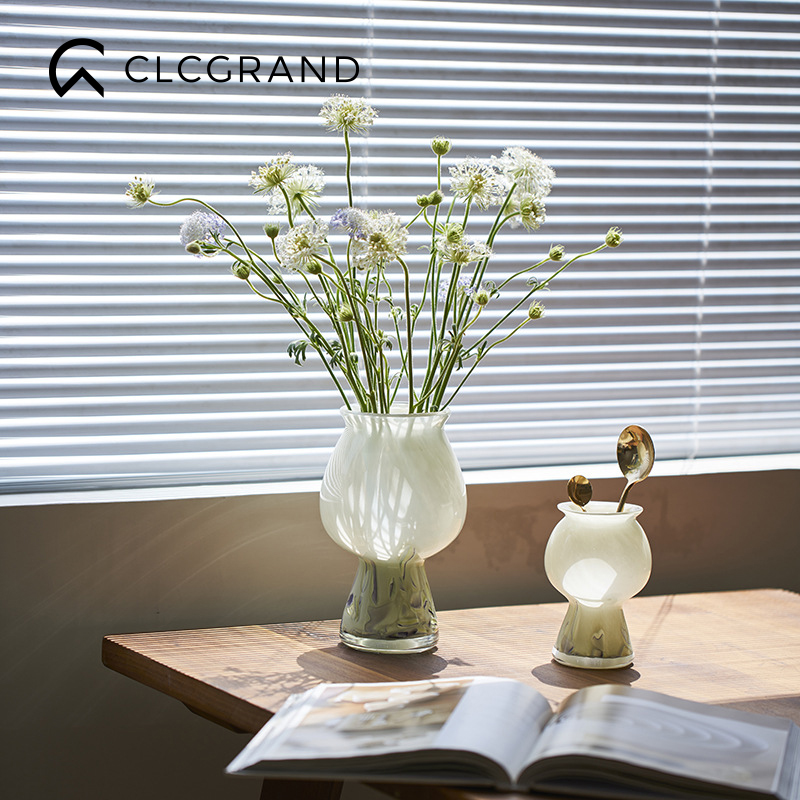 法式中古高脚玻璃花瓶摆件