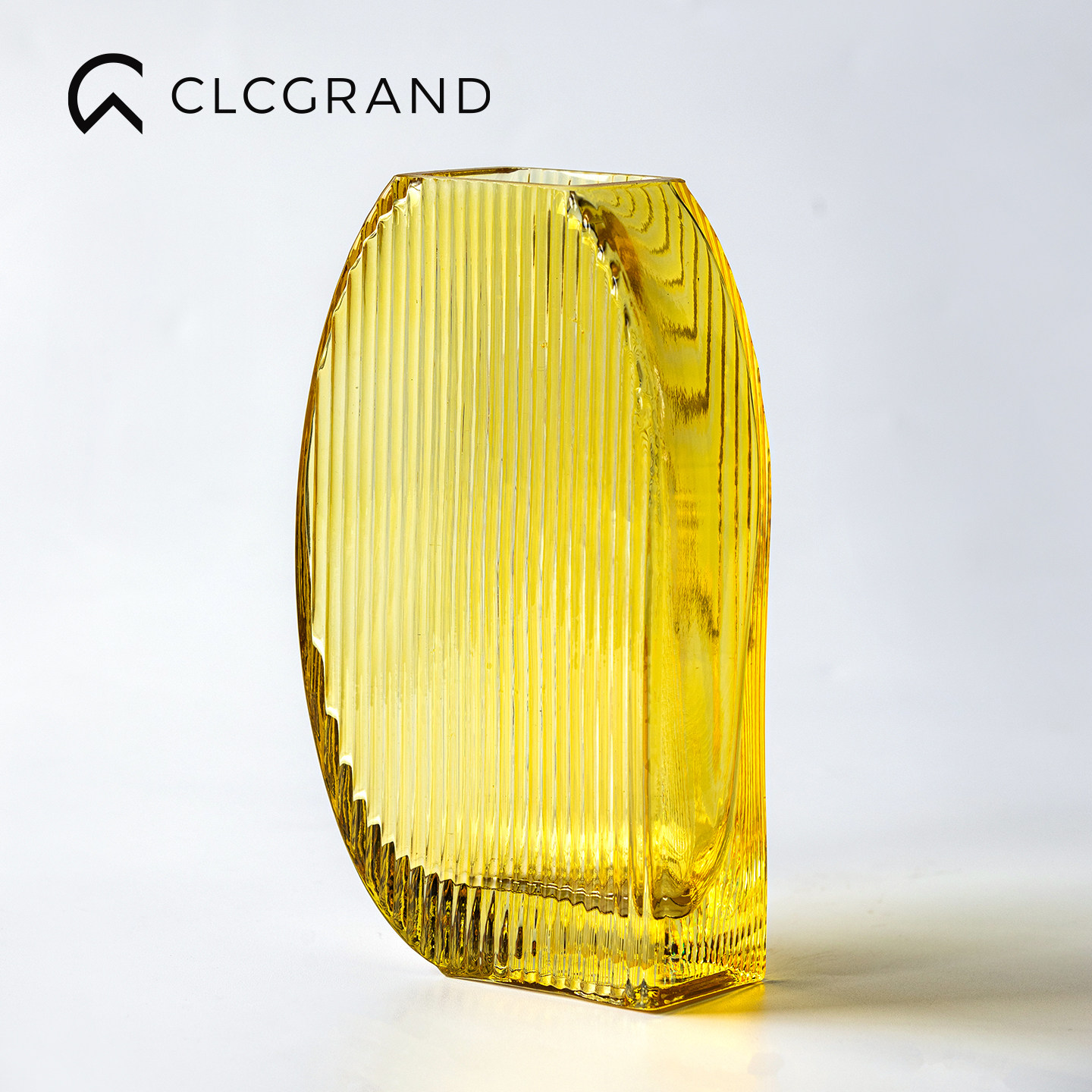 CLCGRAND轻奢琥珀黄竖纹玻璃花瓶鲜花器皿家用桌面高级感插花摆件