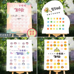生日布置场景装饰签到板手绘涂鸦签名墙KT板趣味笑脸展板迎宾字牌
