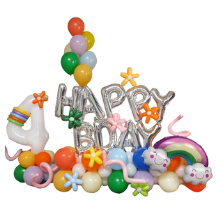 网红儿童生日拍照宝宝装饰气球立柱女男孩儿童周岁场景布置背景墙