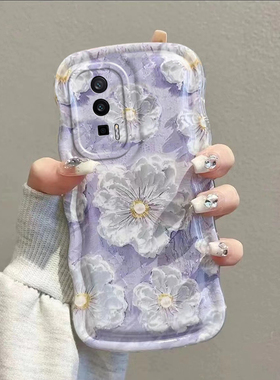 适用于红米K60手机壳冠军版Redmi K60网红创意紫色油画花朵ins镜头全包硅胶软壳不会撞壳的防摔保护套K60冠军