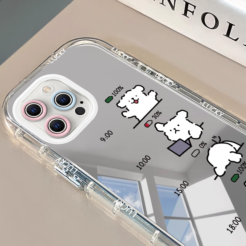 适用苹果15promax手机壳14新款iPhone13全包边12镜面11工作小狗XR可爱8plus卡通6s防摔7保护套女SE23时尚情侣