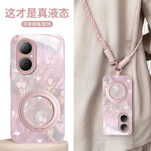 适用镭射小花华为hi畅享80s手机壳70Z少女60X带挂绳50PRO新款 高级 30E防摔20E保护套50plus金属漆玻璃全包新品