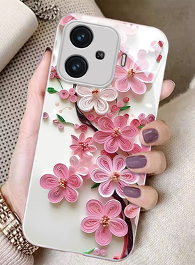 适用iQOOZ9手机壳vivoiQOOZ9 Ultra新款iQOOZ8金属漆z7x玻璃z6简约iQOO创意z5非立体桃花Z3全包ins防摔保护套