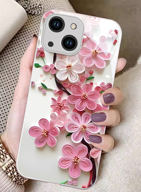 适用16E苹果15Promax手机壳17air/14新款iPhone13玻璃12mini奢华11桃花XR个性女8plus防摔6s保护套7潮SE3专用