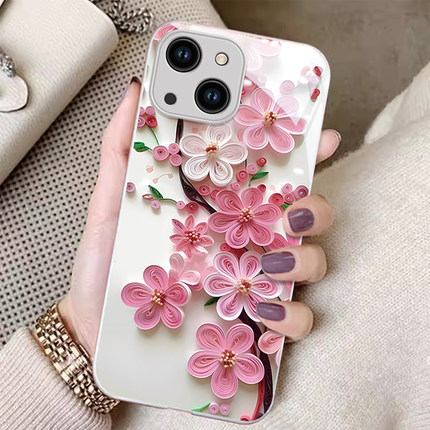 适用16E苹果15Promax手机壳17air/14新款iPhone13玻璃12mini奢华11桃花XR个性女8plus防摔6s保护套7潮SE3专用