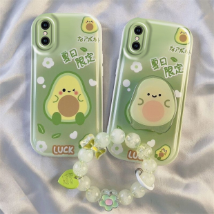 适用苹果X手机壳新款iPhoneX网红创意卡通牛油果Xsmax高级感xr情侣款不会撞壳的x防摔保护套镜头全包硅胶软壳