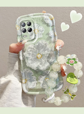 绿色油画花朵适用Realme8手机壳新款真我8网红创意仙女款Realme高级感镜头全包硅胶软壳不会撞壳的防摔保护套