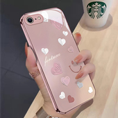 适用于苹果7手机壳新款 iPhone8plus金属漆苹果15Pro爱心14Promax全包13mini光面ip12玻璃xs男女6s保护套plus