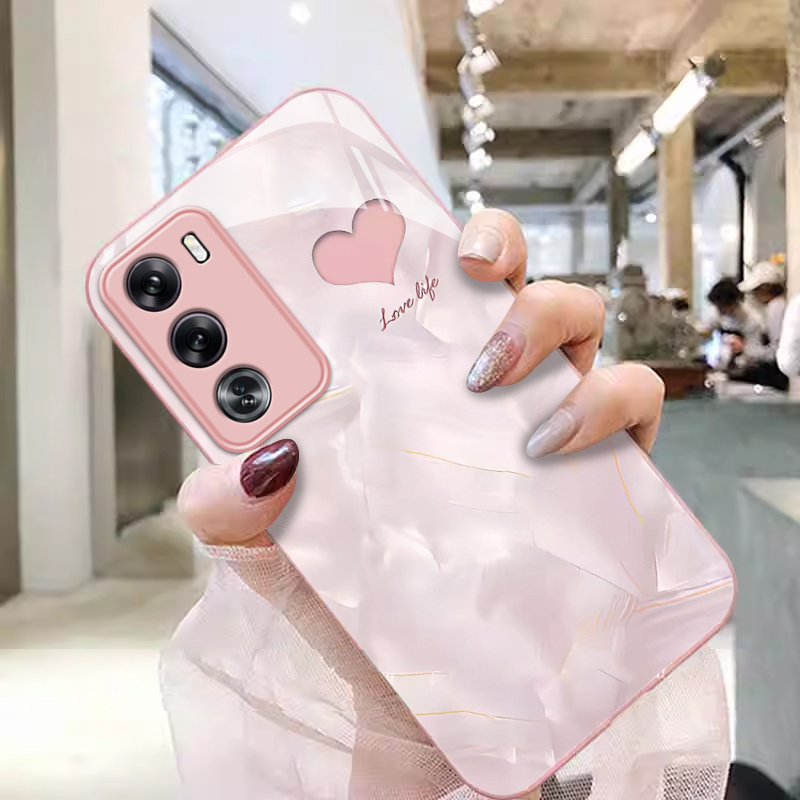 OPPOReno12手机壳玻璃贝壳爱心
