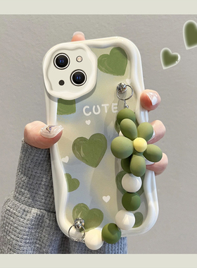 适用于苹果14Promax手机壳iPhone13新款ip12女Pro奶油纹mini波浪xs全包max软硅胶x绿色爱心se防摔保护套8plus