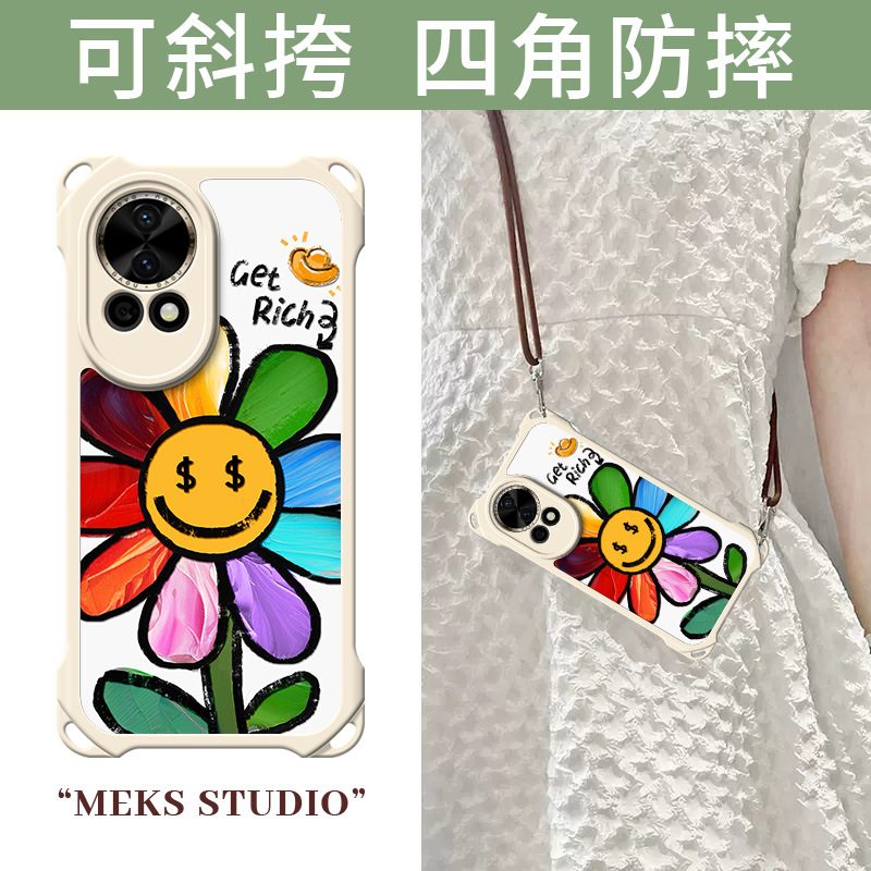 油画时尚个性七彩笑脸花适用华