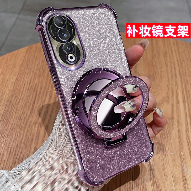 华为荣耀80手机壳honor80pro保护套ANN一AN00支架8o软壳v80八十pr0八零por带镜子anpan00女h80p曲屏ANP一ANOO
