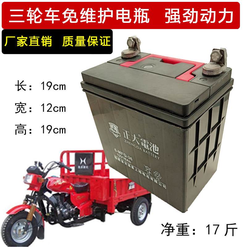 三轮摩托车电瓶适用于力帆福田三轮车12v32a免维护电池干电池电瓶