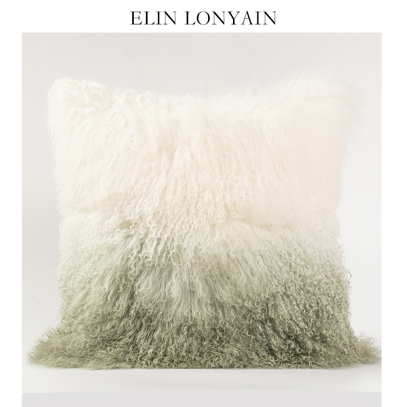 ELINLONYAIN白绿渐变滩羊毛抱枕