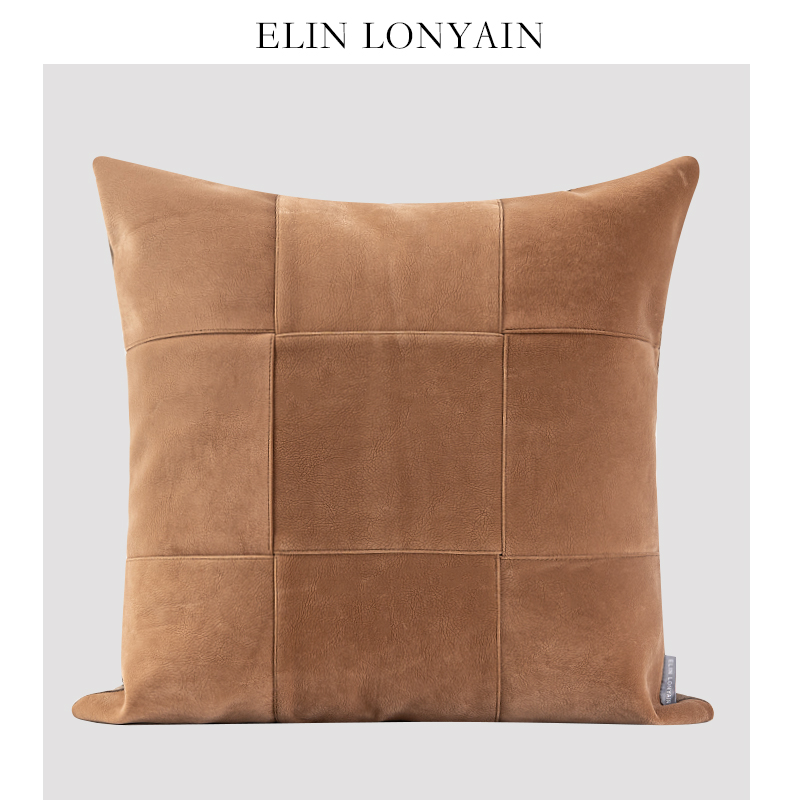 ELINLONYAIN卡其麂皮绒编织抱枕