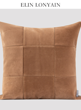 ELIN LONYAIN现代简约卡其色麂皮绒编织靠垫抱枕样板房方枕腰枕