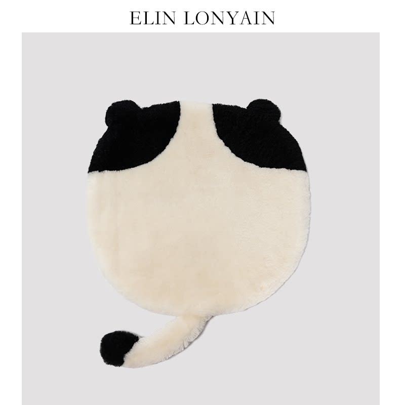 ELIN LONYAIN现代简约奶咖色羊剪毛猫咪图案坐垫样板房客厅沙发垫