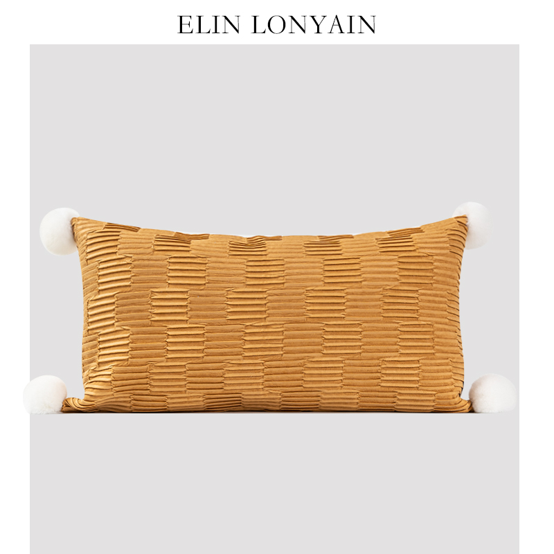 ELINLONYAIN黄色麂皮绒褶皱抱枕