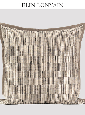ELIN LONYAIN现代简约轻奢米灰色肌理皮质包边靠垫抱枕样板房方枕