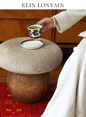 ELIN LONYAIN中古奶油蘑菇凳设计师原木矮凳家用入户换鞋凳梳妆凳