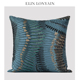 ELIN LONYAIN摩洛哥风蓝色抽象羽毛刺绣靠垫抱枕样板房方枕腰枕
