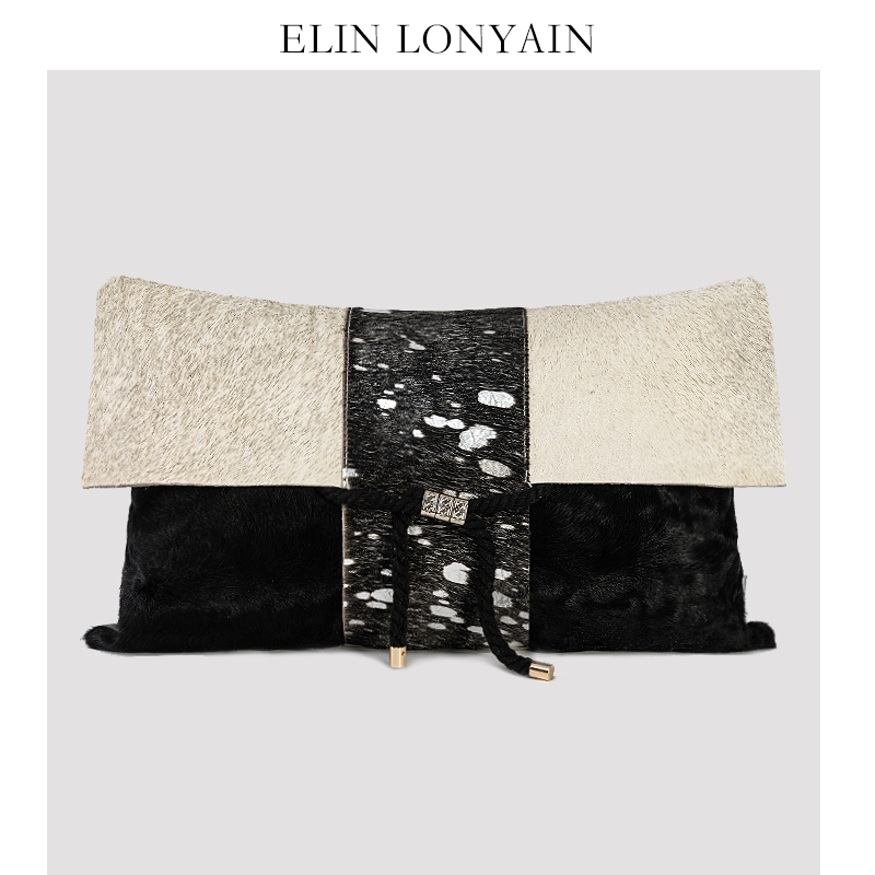 ELINLONYAIN灰黑色皮质马毛抱枕