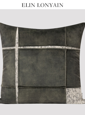 ELIN LONYAIN现代简约轻奢苔原绿绒面拼接靠垫抱枕样板房方枕腰枕