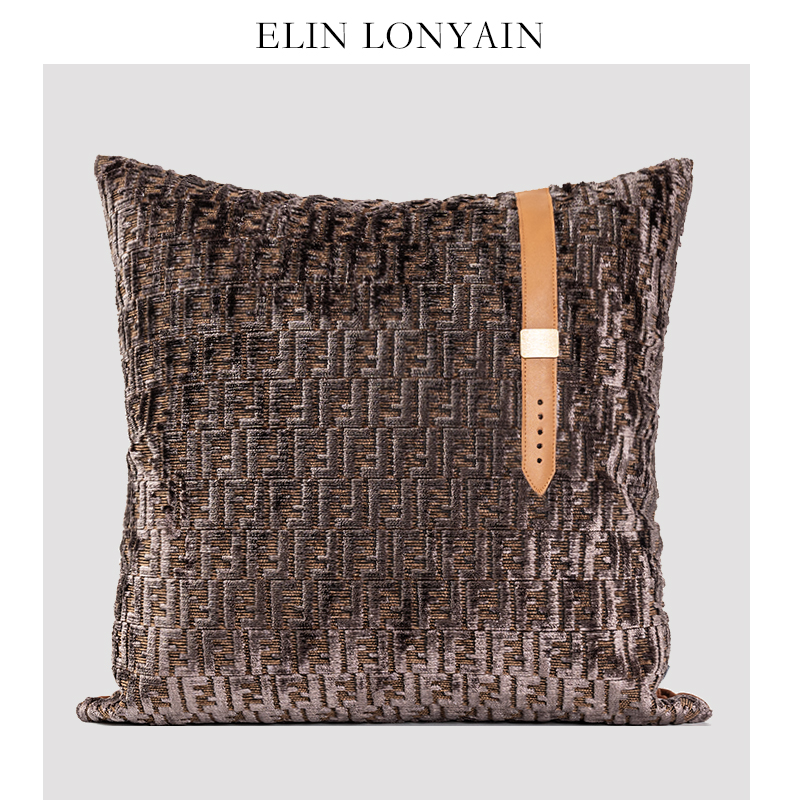 ELINLONYAIN灰咖色立体割绒抱枕