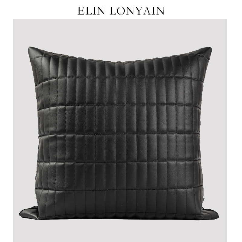 ELINLONYAIN黑色皮质绗缝抱枕