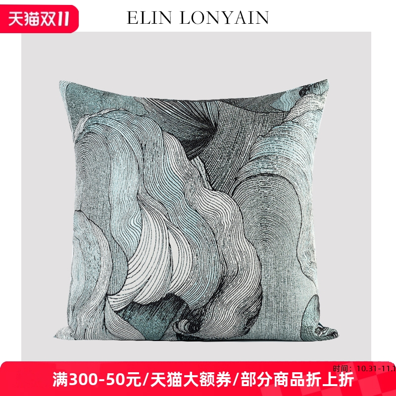 珑衍家居绿色现代抽象艺术色织提花靠垫抱枕样板房酒店高端方枕