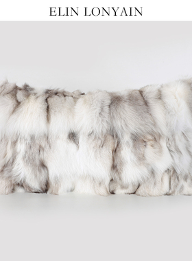 ELIN LONYAIN现代简约轻奢米灰毛尖色狐狸毛靠垫抱枕样板房腰枕