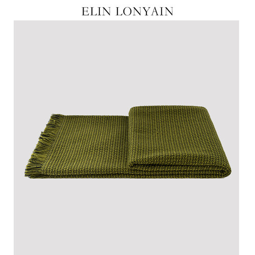 ELINLONYAIN绿色肌理流苏搭毯