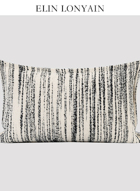 ELIN LONYAIN现代简约轻奢黑白雪尼尔肌理靠垫抱枕别墅样板房腰枕