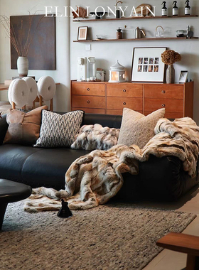 ELIN LONYAIN现代简约黑色沙发黑白咖装饰靠垫抱枕样板房方枕搭毯