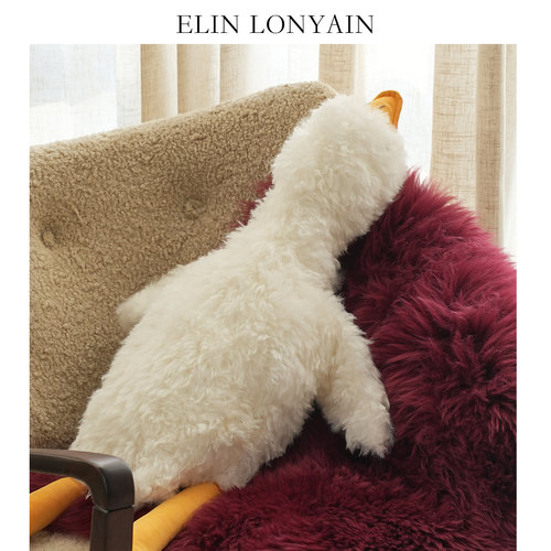 可爱真皮羊毛趴趴白鹅玩偶抱枕