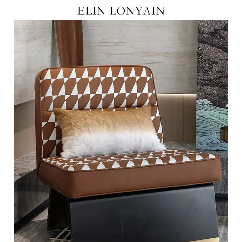 ELIN LONYAIN现代轻奢白咖色渐变真山羊毛靠垫抱枕别墅样板房腰枕