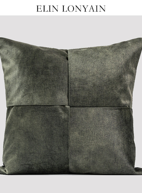 ELIN LONYAIN现代简约轻奢绿色麂皮绒拼接靠垫抱枕样板房方枕腰枕