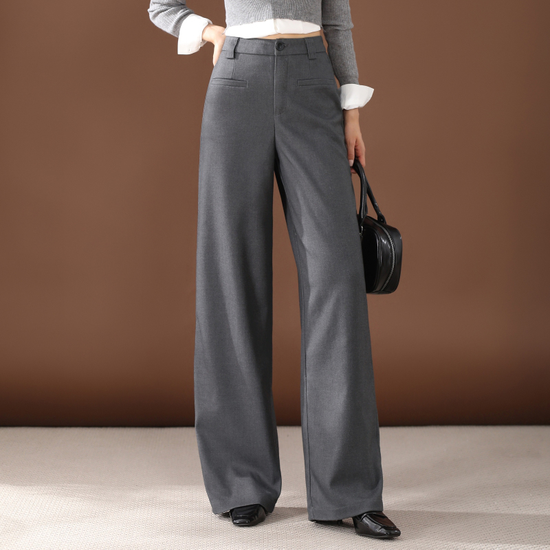 梦舒雅女裤2025新款羊毛阔腿裤女秋冬宽松休闲裤垂感直筒西装长裤