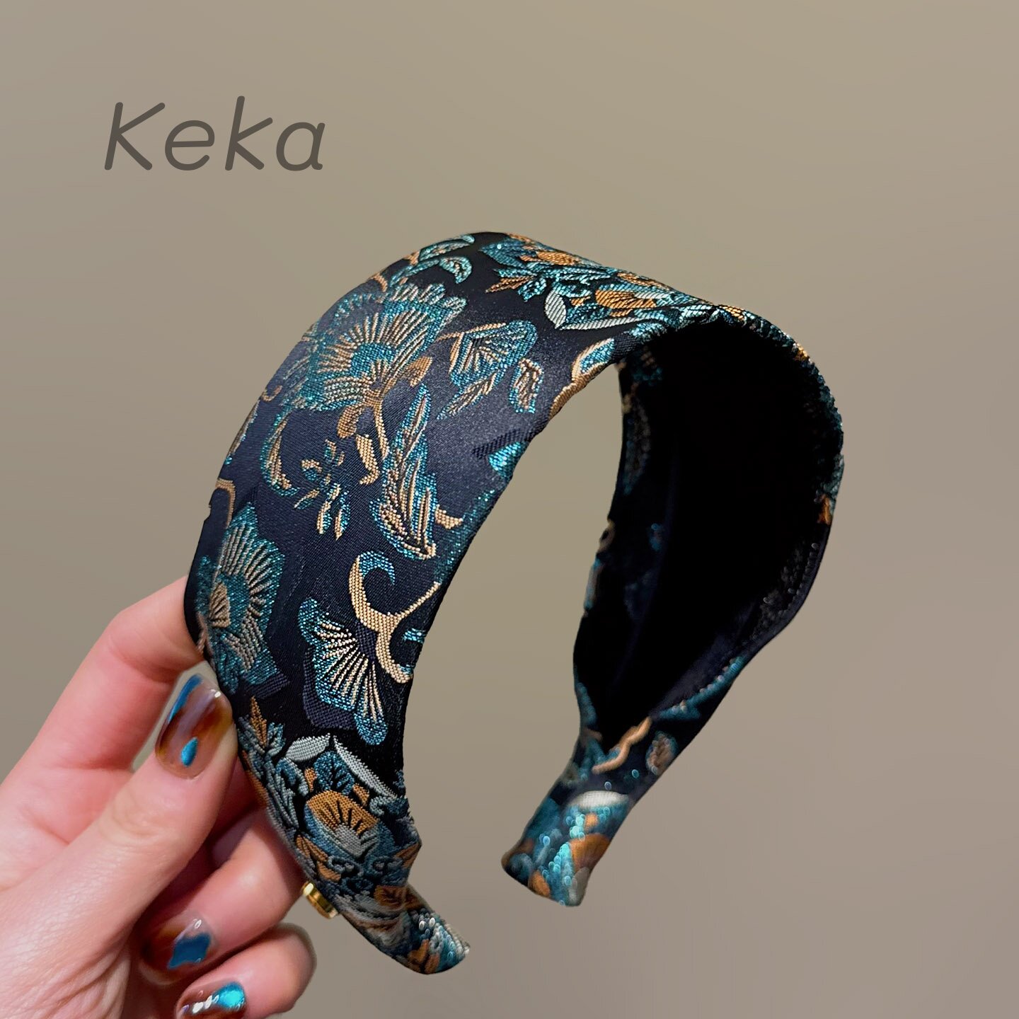 复古鎏金锦缎花朵发箍宽边小众头箍女高端气质压发饰精致时尚发卡