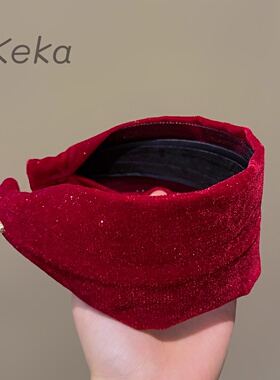 新款丝绒红色亮闪闪宽边发箍女洋气时尚法式高颅顶头箍压发头饰女