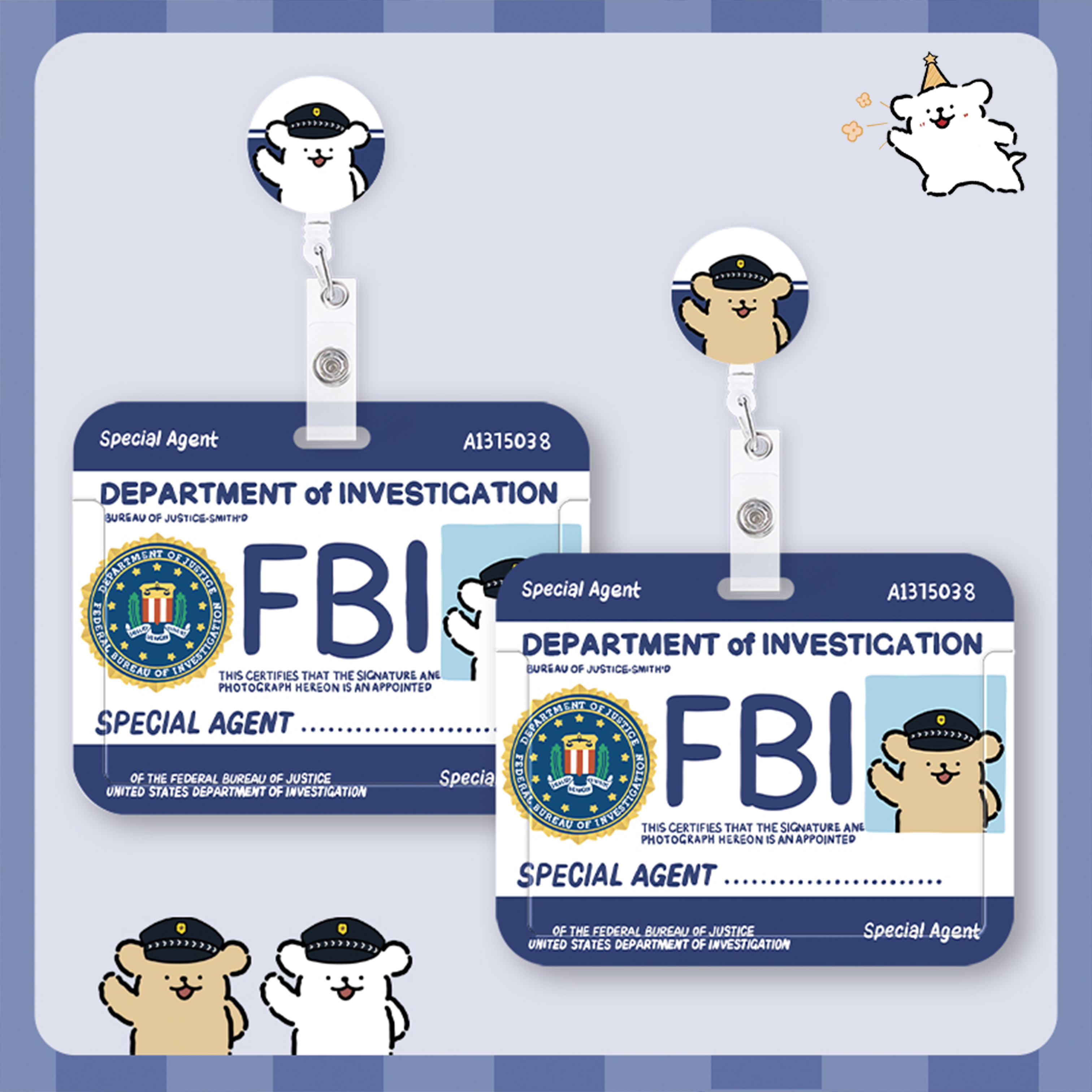 FBI小黄小白情侣可爱卡通保护壳易拉扣工作证护士胸牌医生证件工牌可伸缩夹扣公交卡套横板校园创意学生
