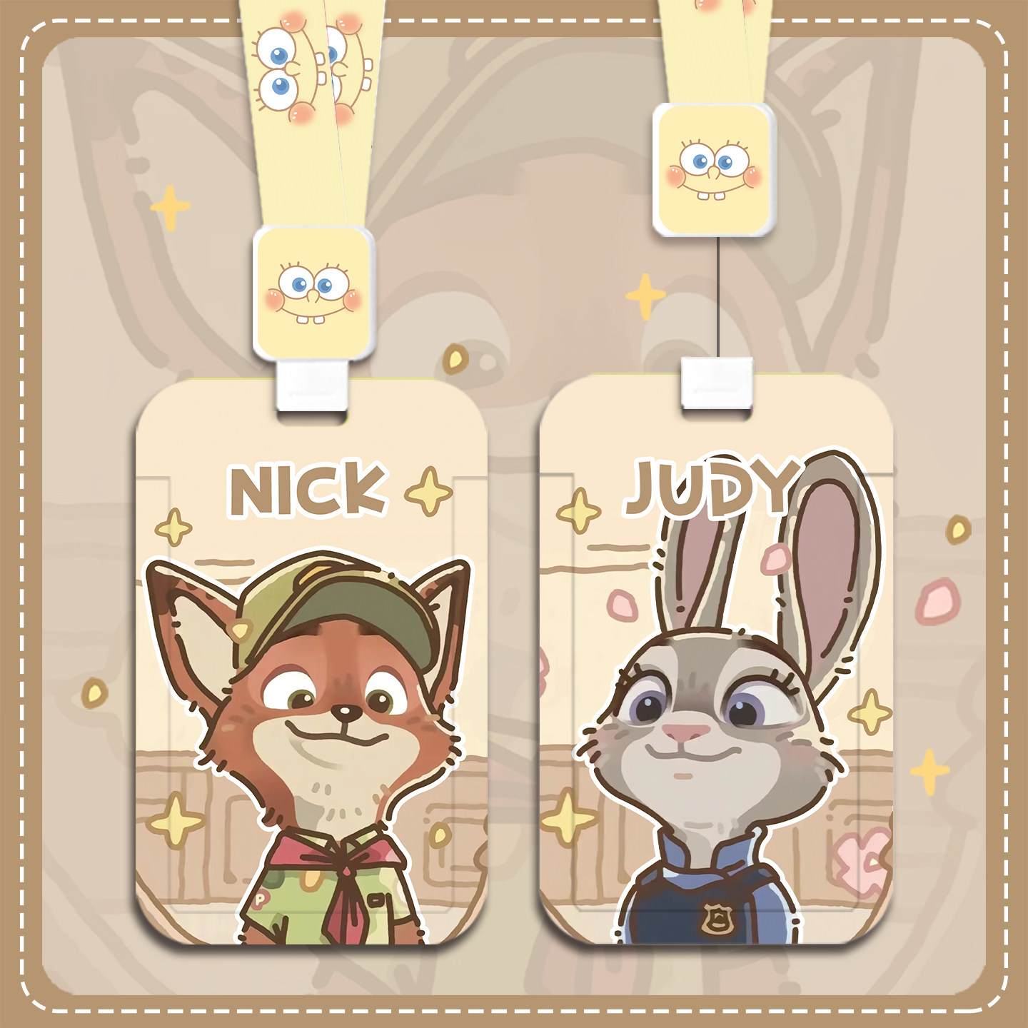 尼克朱迪可爱情侣创意卡套带伸缩扣挂绳工牌防丢公交学生饭卡银行卡身