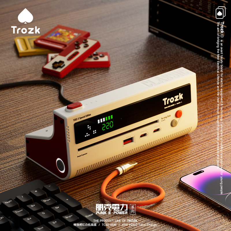 Trozk特洛克红白机插排插座拖线板桌面电竞排插接线板插线板USB