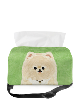 博美小狗绿色可爱布艺车载纸巾盒扶手箱绑带款中控箱抽纸盒A42